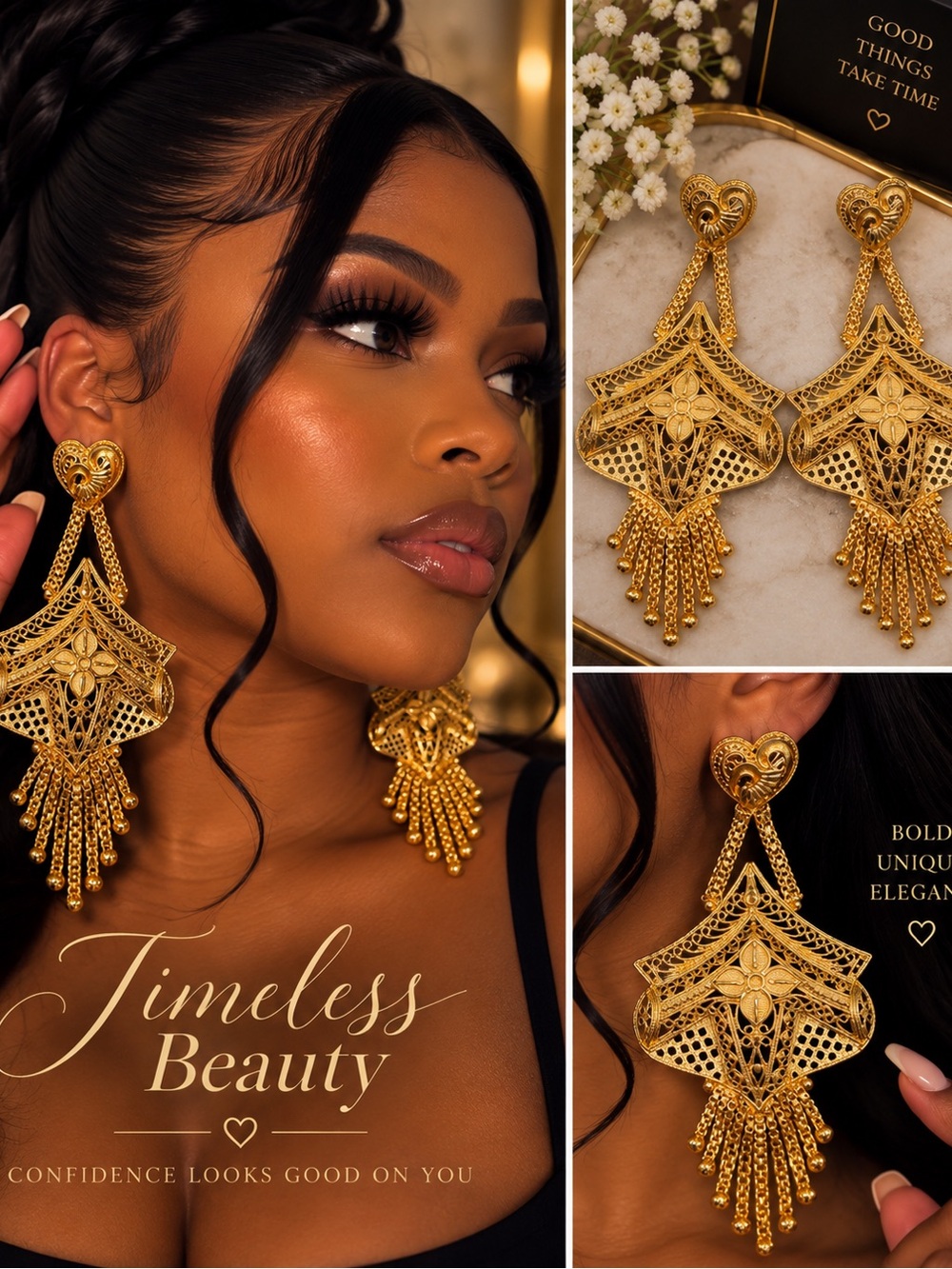 Fashion Jewelry Gold Filigree Tassel Drop Earrings